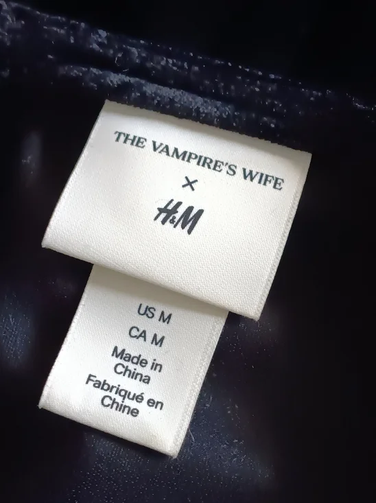 The Vampire’s Wife x H&M Black Velvet Bow Mini Dress M Long Sleeve Ruffle - Picture 6 of 7